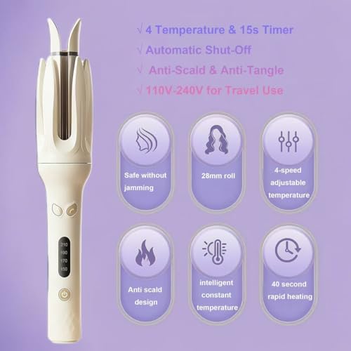 Image of Automatic Rotating Hair Curling Iron, Professional Styling Wand, Off-White