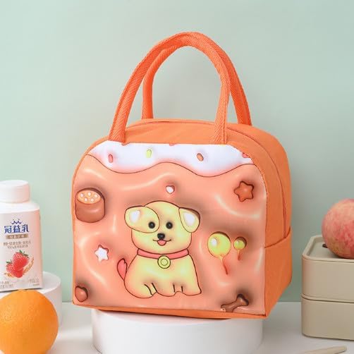 Purple Pink Insulated Reusable Polyester Lunch Bag for Kids Printed Lunch Bag for School, Picnic, Outdoor, Gym Tiffin Bags for Lunch Box (Brown Puppy)