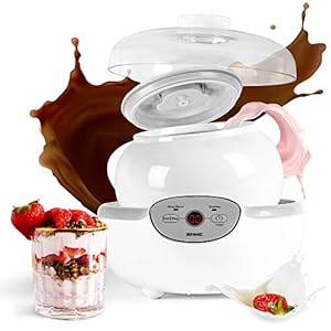 Duronic YM1 Joghurtmaschine – Joghurtbereiter mit 1500 ml Keramiktopf mit Deckel – Digitales Display – 24 Stunden Zeitschaltuhr – 20 Watt – Wärmefunktion mit 38°C – Yoghurt Maker mit Abschaltfunktion