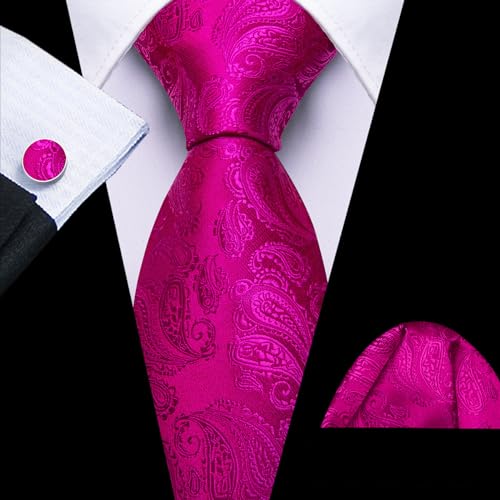 Image of Barry.Wang Paisley Tie Fashion Set Hanky Cufflinks Neckties for Men Woven Silk