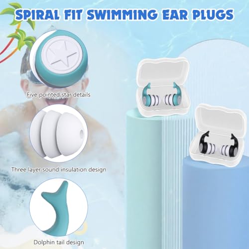 Image of Proberos 2 Pairs Silicone Swimming Ear Plugs for Adults, Waterproof Swim Earplugs with Secure Spiral Fit, Soft Hypoallergenic Noise Reduction Ear Plugs for Swimming, Surfing, Diving & Shower