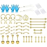 LAURITAMI Kit Piercing Complet, différentes tailles 14G 16G 20G Acier inoxydable Piercing au nez Percing septum sourcils lèvres langue cartilage nombril Kit de bijoux