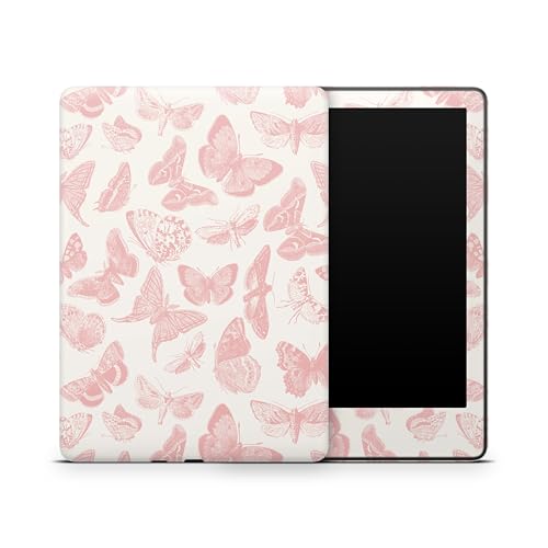 ZOOMHITSKINS Glitter Kindle Skin Compatible with Kindle Paperwhite Gen 12 (2024), Pastel Light Pink Butterfly White Elegant Lady, Easy Bubble-Free 3M Vinyl Decal Accessories, Made in The USA