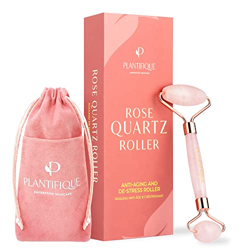 PLANTIFIQUE Stainless Steel Gua Sha (Rose Quartz Roller)