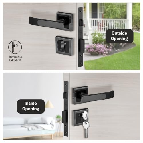 Image of Yale YECM-603-OR-TT-BM Mortise Door Lock for Bedroom /Home /Office /Hotel Suitable for Left /Right Handed Doors | Rose & Escutcheons with Thumb Turn, 3 Keys Cylinder and Lock Body (Black matt)