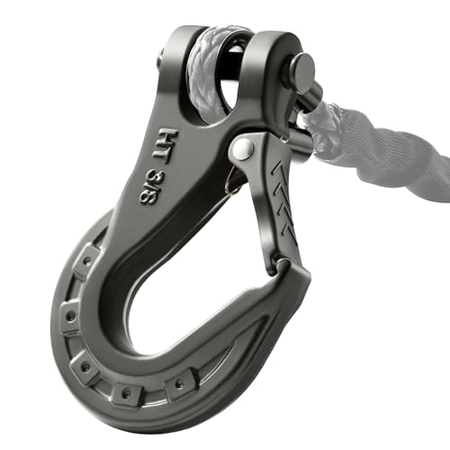 Winch Hook 3/8'' Max 35,000 Lbs, Forged Steel Winch Hook 3/8 Inch Clevis Safety Hook with Safety Latch, Heavy Duty Winch Tow Clevis Slip Hook for Synthetic Rope Winch Cable for SUV, Truck, Black