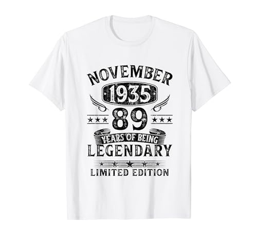 Regalo 89 Años Hombre Mujer Fabricado En Noviembre 1935 Camiseta