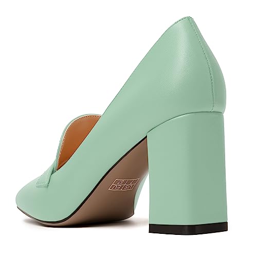 Image of MODENCOCO Womens Sexy Formal Matte Slip On Square Toe Work Block High Heel Loafers Shoes 3.5 Inch