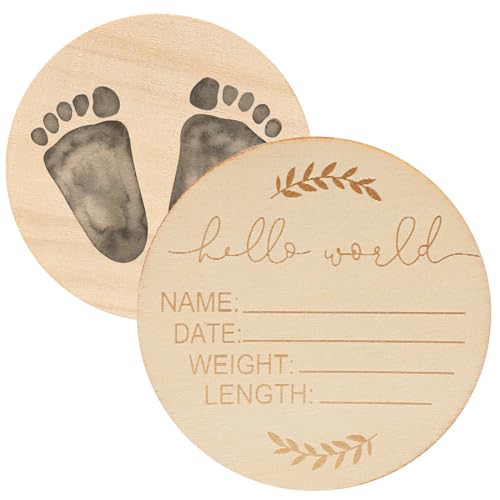 Baby Announcement Sign, 3.9 Inch Wooden Hello World Newborn Welcome Sign Birth Baby Name Plaques for Photo Props Baby Shower Hospital Nursery(Brown)