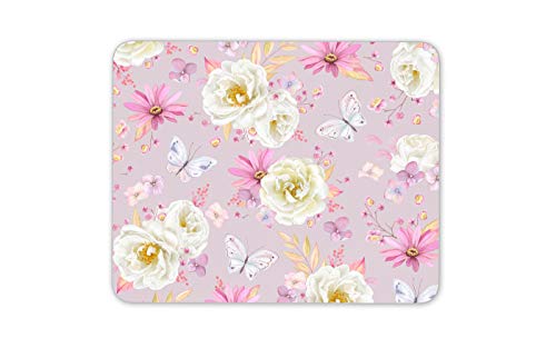 Destination Vinyl ltd Pretty Flowers Pink White Roses Mouse Mat Pad - Butterfly Computer #14300