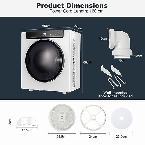 TANGZON 4KG Vented Tumble Dryer, 1400W Freestanding Front Load Compact Tumble Dryer with 3 Heat Settings, Digital Display, Stainless Steel Tub, Timer & Over Heat Protection, Portable Clothes Dryer - Image 8