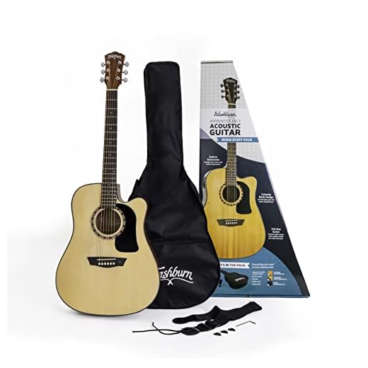 Washburn Apprentice Series D5CE-Pack - Pack de Guitarra Acústica/Eléctrica Dreadnought de 6 Cuerdas con Accesorios