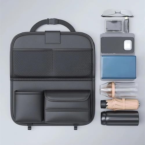 Singring Leather Car Backseat Organizer with Foldable Table Tray, Waterproof Car Seat Back Protectors Kick Mats, Foldable Car Table for Backseat Headrest with Pockets - Image 8