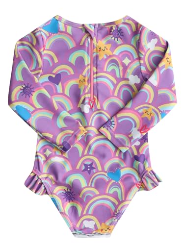 Image of Aisyee Baby Girls One Piece Swimsuits Long Sleeve Rash Guard Swimshirts