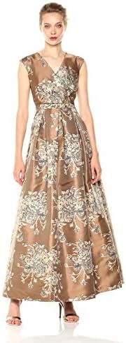 Chetta B Women's Cap Sleeve Broacde Gown, Copper, 14