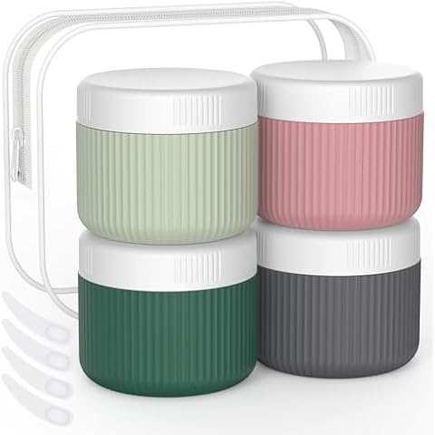 ME.FAN Travel Containers for Toiletries, TSA Approved 2 oz Silicone Cream Jars, Leak-proof Travel Size Containers, Travel Accessories with Lid for Cosmetic Face Hand Body Cream 4 Pack Morandi Cover