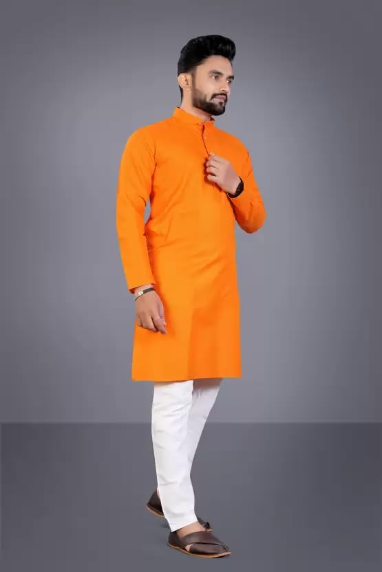Image of weltpocket Men's Cotton Blend Solid Straight Kurta Pyjama