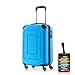 Produktbild Happy Trolley - Lugano Handgepäck Kabinentrolley Bordgepäck Hartschalen-Koffer Trolley Reisekoffer, sehr leicht, TSA, 55 cm, 40L, Cyan Blau + Design Kofferanhänger