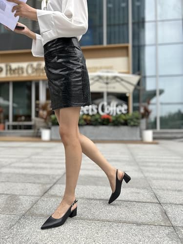 Image of GENSHUO Women's Slingback Closed Toe Block Chunky Low Heel Pumps - 2.36 Inches Office Wedding Party Dress Shoes