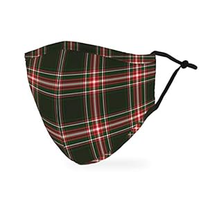 Weddingstar 3-Ply Adult Winter Washable Cloth Face Mask Reusable and Adjustable with Filter Pocket – Red and Green Plaid