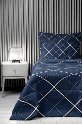 Image of LOOMLYFE 300 TC All Season King Size AC Comforter || Blanket || Duvet with 1 King Size Elastic Fitted Bedsheet and 2 Large Pillow Cover - 4 Piece Comforter Set - BlueWhiteLines