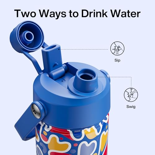 Image of ENCOOL Insulated Water Bottle with Straw Stainless Steel Water Bottle, Leak-Proof, BPA-Free, Double Wall Vacuum Keeps Cold for 24 Hours for Sports, Travel, School (26 oz, Ocean Pop)