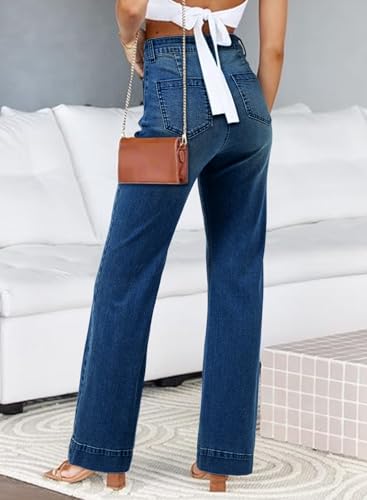 Image of Astylish Women's Wide Leg Jeans High Waisted Denim Pants