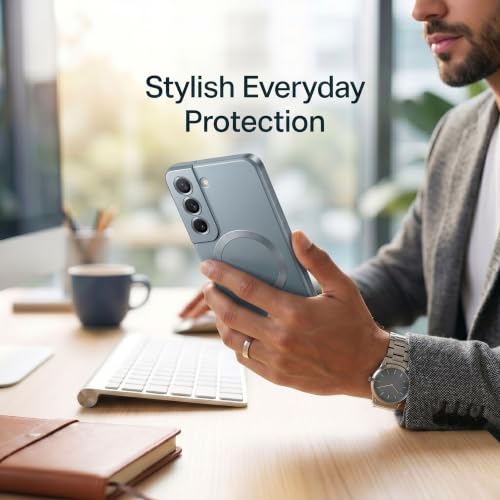 Image of amazon basics Premium Mag-Safe Case for Samsung Galaxy S22 Plus | Shockproof & Anti-Scratch Cover | Soft Silicone with Wireless Charging | Camera Lens Guard - Blue
