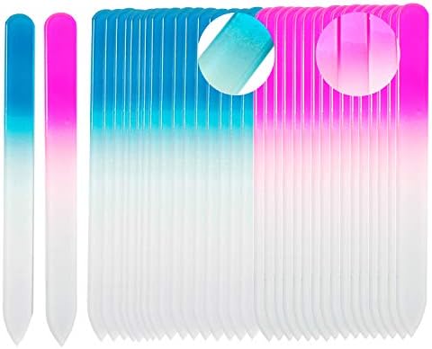 SIUSIO 40 Pack Professional Czech Crystal Glass Nail Files for Natural Nails Double Sided Etched Surface Files Gradient Rainbow Color for Acrylic Nail Emery Boards & Buffer (Pink&Blue)