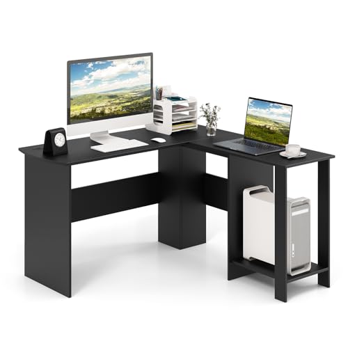 Costway Escritorio Esquinero 130 X 130 X 74 Cm, Escritorio En L Grande Con 2 Estantes Y 2 Orificios Para Cables, Mesa En L Casa Oficina Negro Costway Escritorio Esquinero 130 X 130 X 74 Cm, Escritorio En L Grande Con 2 Estantes Y 2 Orificios Para Cables, Mesa En L Casa Oficina Negro