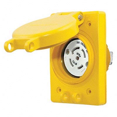 Watertight Devices, Twist-Lock Receptacle with Lift Cover, 30A, 3 Phase WYE 120/208V AC, 4 Pole, 5 Wire, Thermoplastic elastomer, NEMA L21-30R, Yellow