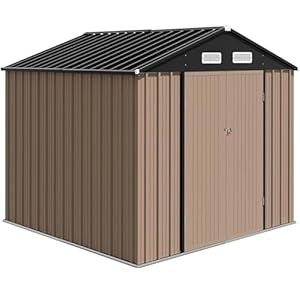 Outdoor Storage Shed 10 x 12 FT Metal Storage Shed Heavy Duty Steel Metal Sheds with Lockable Door Shutter Vents Compact Bike Shed for GardenGarbage CanTool Storage Chicken CoopBrown