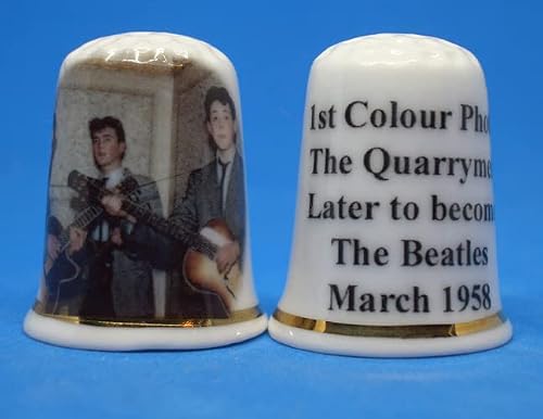 White Birchcroft Porcelain China Collectible Thimble - Beatles Photo 1958