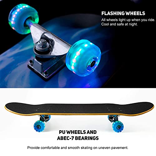 Skateboards for Beginners Kids Teens Adults Pro with Colorful Flashing Wheels,31''x 8'' Complete Standard Fortnite Skateboard for Boys Girls,9 Layer Maple Double Kick Deck Cruiser Skateboard Outdoors - Thumbnail 2