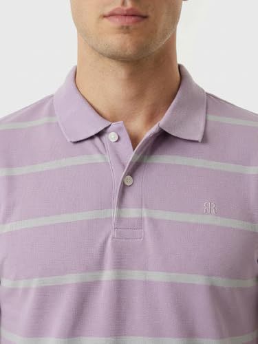 Image of Raymond Men Modern Fit Stripe Pattern Pure Cotton Polo Neck Half Sleeve Casual T-Shirt