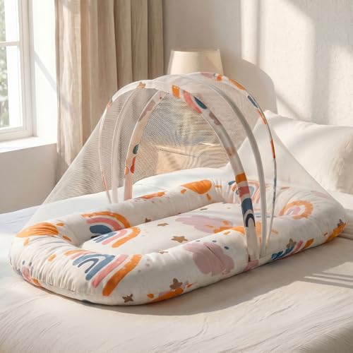 Image of StarAndDaisy 3 in 1 Premium Baby Bedding Set for New Born Baby, Bed Mattress with Mosquito Net & Neck Pillow, Sleeping Nest Travel, Infant Toddler Bed Set Gifts for Baby Boy Girl 0-12 Months..