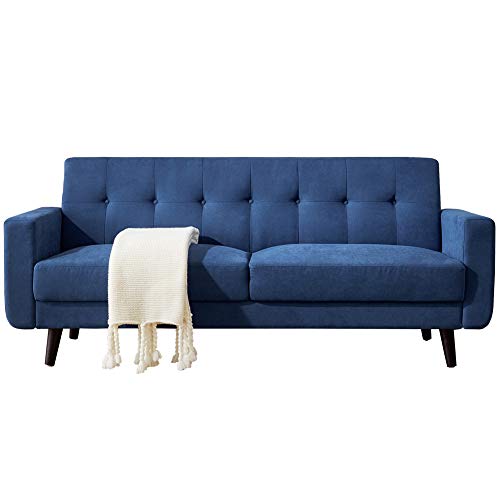 ruitai Mid-Century Modern Sofa,2 Seat Design & Back Cushions for Living Room, Fabric, 79W, Blue