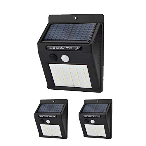 Luminaria Solar Parede 25 Leds 3 unidades Externa Sensor de movimento Energia Lampada luz Iluminação