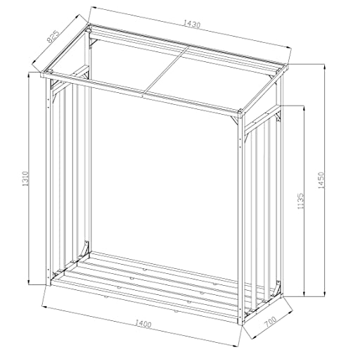 QUICK STAR Aluminium Kaminholzregal Außen 143 x 70 x 145 cm, Pro- 40 mm Aluprofil, Grau, Wetterfest, Kapazität 1, 4 m³ (2 SRM), M Garten Kaminholzunterstand Stapelhilfe-8