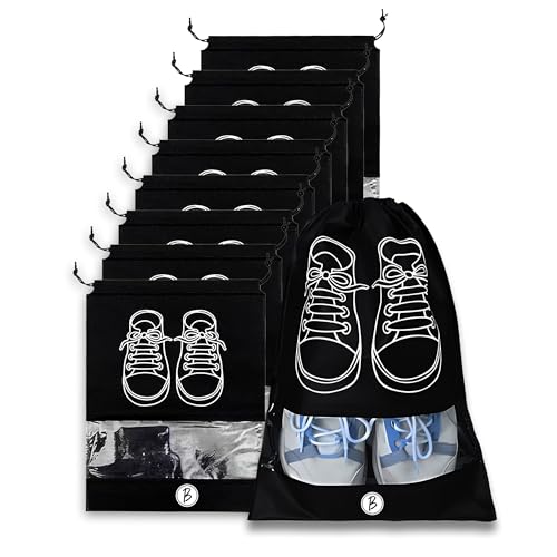 Image of Btag Shoe Bag for Travel & Storage | Water-Resistant Shoe Organizer for Men & Women | Portable, Foldable Shoe Cover for Luggage & Closet | Travel Accessories for Footwear Protection (Black,Pack of 9)