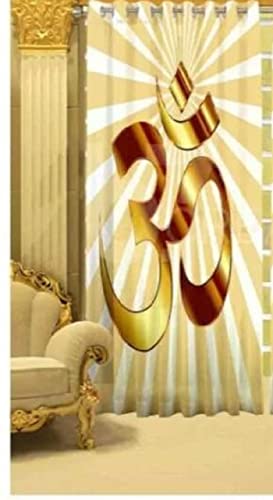 Image of Premium Om Design Curtains for Mandir, Pooja Room Parde for Temple, Home 4x7 feet Long Curtains Set of 2 Pc
