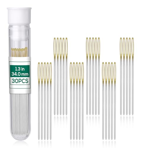 Fteven 30PCS Cross Stitch Needles Size 26 Stainless Steel Embroidery Needles Large Eye Hand Sewing Needles Blunt Golden Color with Box for Hand Sewing Cross Stitching