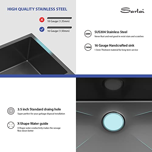 33 Black Kitchen Sink Double Bowl - Sarlai 33 Inch Undermount Sink Stainless Steel 16 Gauge Gunmetal Black Double Bowl 50/50 Divide Under Counter Kitchen Sink Basin #TOP6