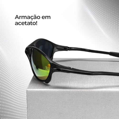 Óculos de Sol Lupa Juliete Masculino Preto com Lente Laranja e Proteção UV, Lentes Policarbonato, Ha