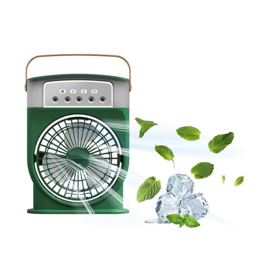 Ventilador Air Frost: miniaire acondicionado portátil 4 en 1 con nebulizador y luz nocturna, recargable con 3 velocidades, enfriador de aire con alimentación USB for el hogar, la oficina, viajes y cam