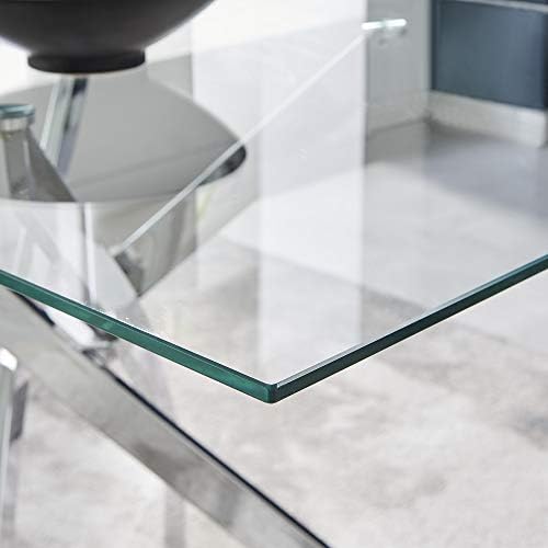 Furniturebox UK Leonardo 4 Clear Glass and Chrome Metal Modern/Stylish Dining Table and 4 Lorenzo Dining Chairs Set (Dining Table + 4 Elephant Grey Lorenzo Chairs)