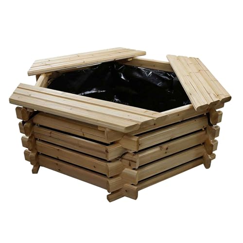 Gr8 Garden 50 Gallon Wooden Garden Pond Pool with Liner Outdoor Water Feature for Fish & Plants Easy Assembly Above Ground 120x120x45cm