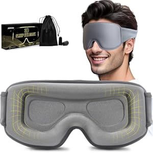 Widened 3D Sleep Mask for Big Head Lash Extensions, 100% Blackout Eye Mask for Sleep, Washable Soft Light Sleeping Mask with Adjustable Strap for Men, 0 Pressure Eye Cover with Earplug (Grey)