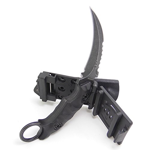 MASALONG Outdoor Survival Claw D2 steel G10 handle Sharp Fixed Blade Knife with Kydex Sheath (Stone wash Version-kydex Sheath)