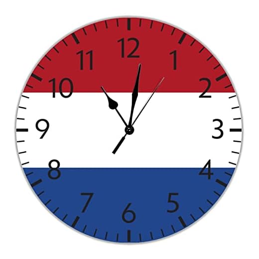Netherlands Flag Wall Clock National Day Frameless Wood Wall Clocks Non-Ticking Quartz Battery Operated 10 inch Rustic Farmhouse Wooden Wall Clock Decor for Office Home Bedroom School Kitchen
